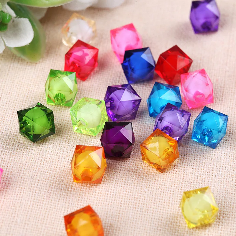Handmade 10mm Transparent White Square Diamond Bead Braid Full Star DIY Colorful Bead Braid Acrylic Plastic Lucite Loose Beads