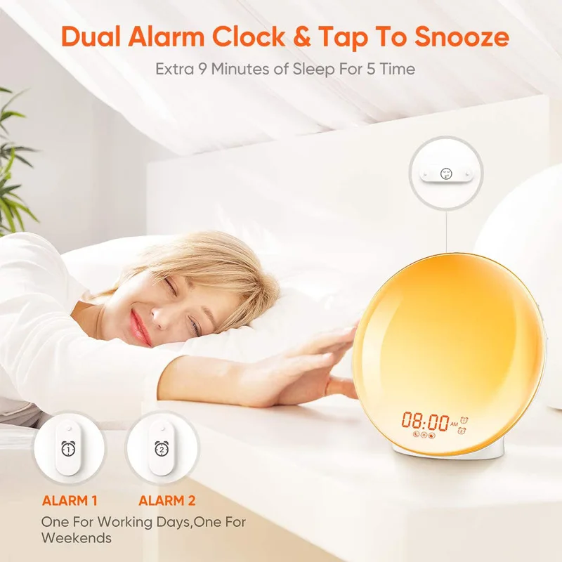 Wake Up Light Sunrise Alarm Clock for Kids Heavy Sleepers Bedroom with Sunrise Simulation Sleep Aid Dual Alarms FM Radio
