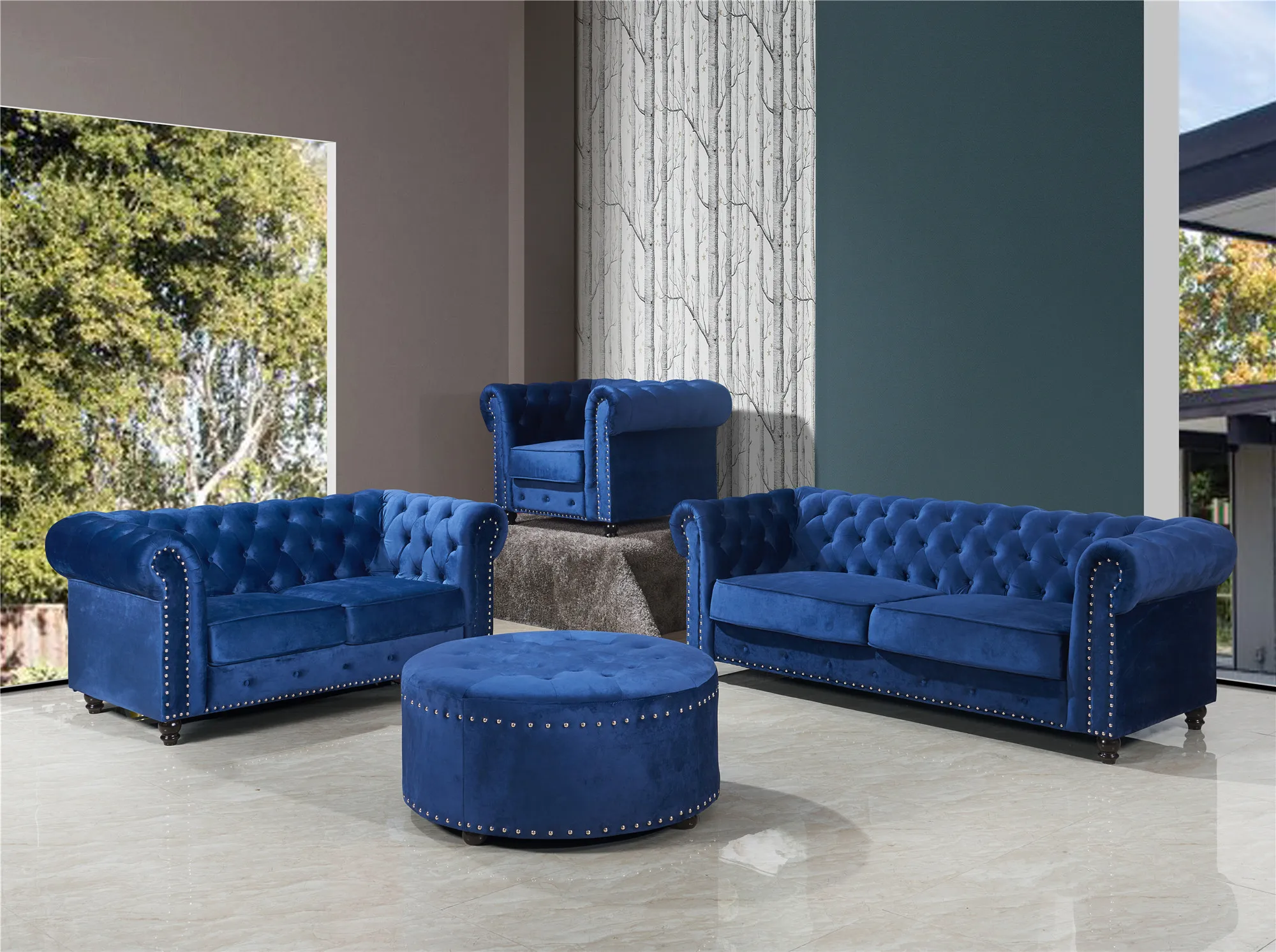 2023  Living room furnitures Victoria Classic Button Tufted Corner sectional fabric Sofa