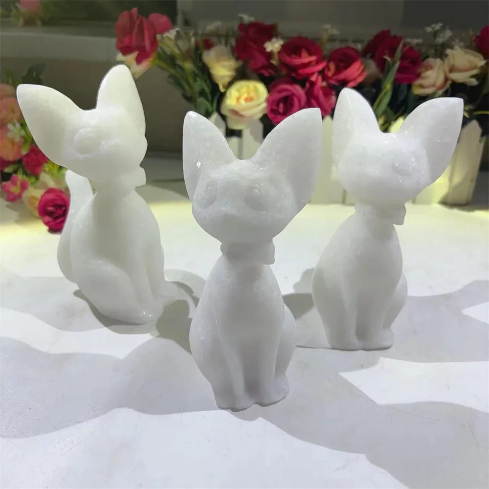 Wholesale Natural Carved High Quality Crystal White jade Cat For Home Decoration
