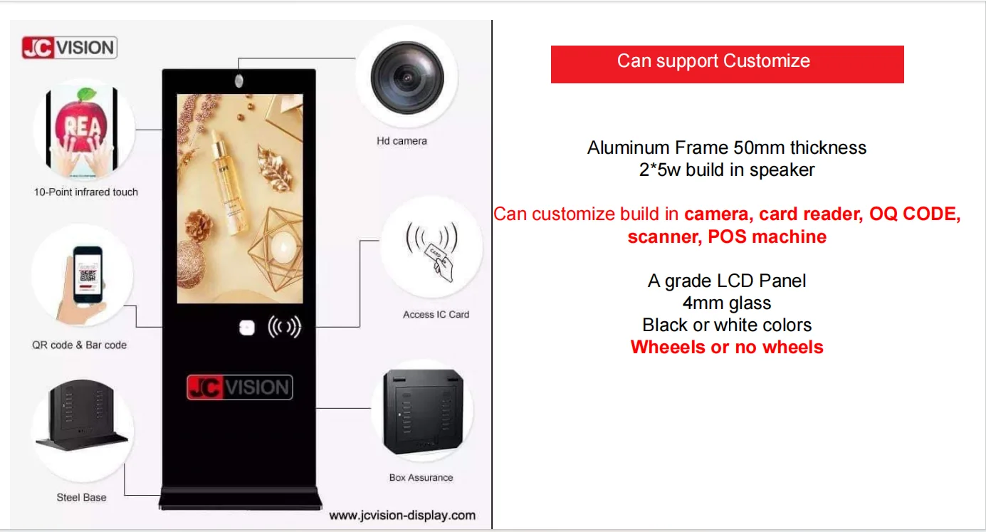 JCVISION Lcd Touch Screen Vertical Android 4K 43 55 65 Inch Digital Signage Kiosk Media Player