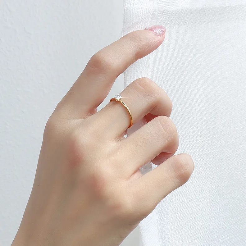 Minimalist Non Tarnish Free Waterproof Cast Jewelry 18K Gold Plated Stainless Steel Diamond CZ Zircon Ring