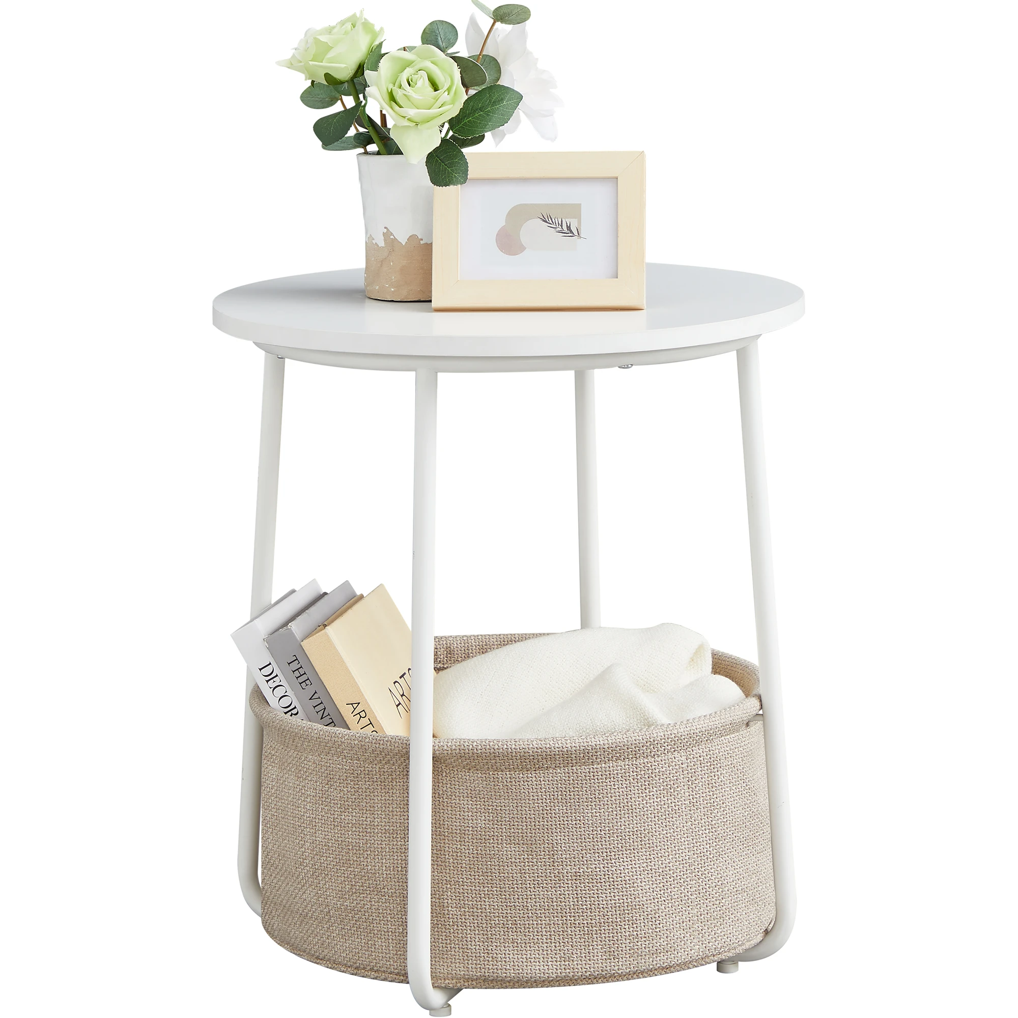 VASAGLE Modern Nightstand with Fabric Basket Classic Multicolor Small Round Side End Table