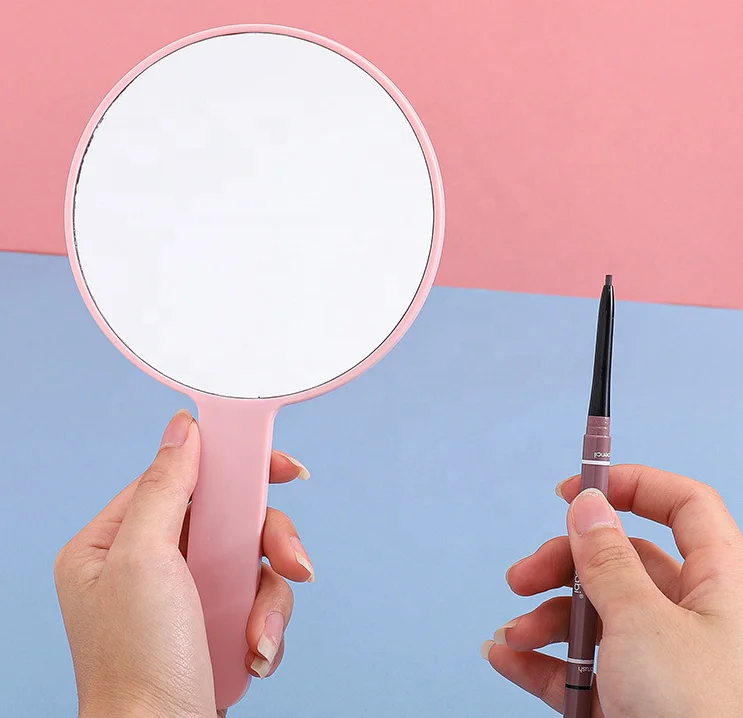 Портативное косметическое пластиковое круглое косметическое зеркало с логотипом на заказ ручное зеркало