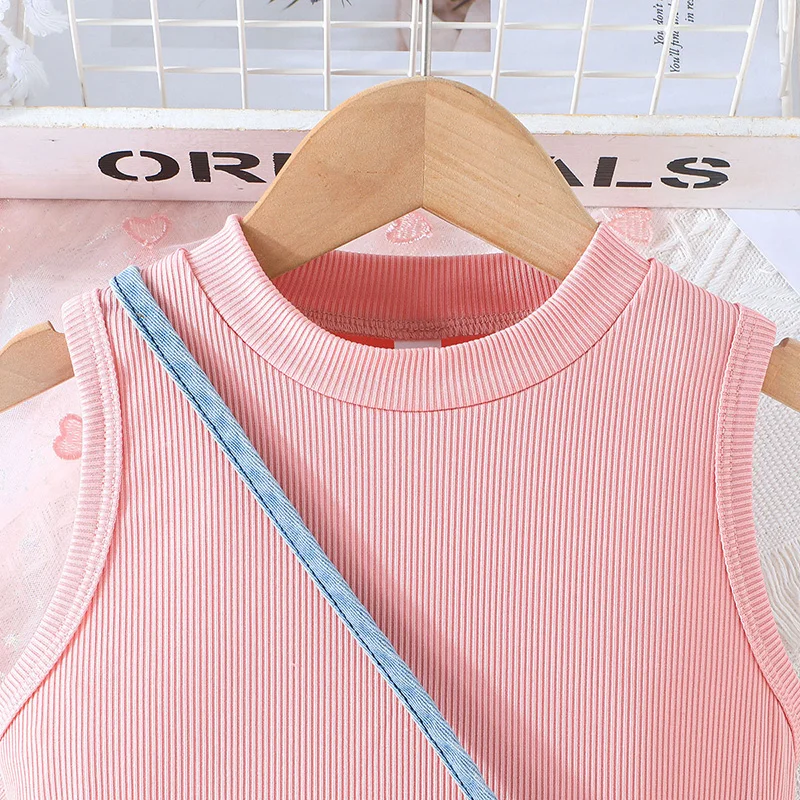 Little Girls summer sets solid sleeveless top denim skirts children clothes fashion two pieces clothing