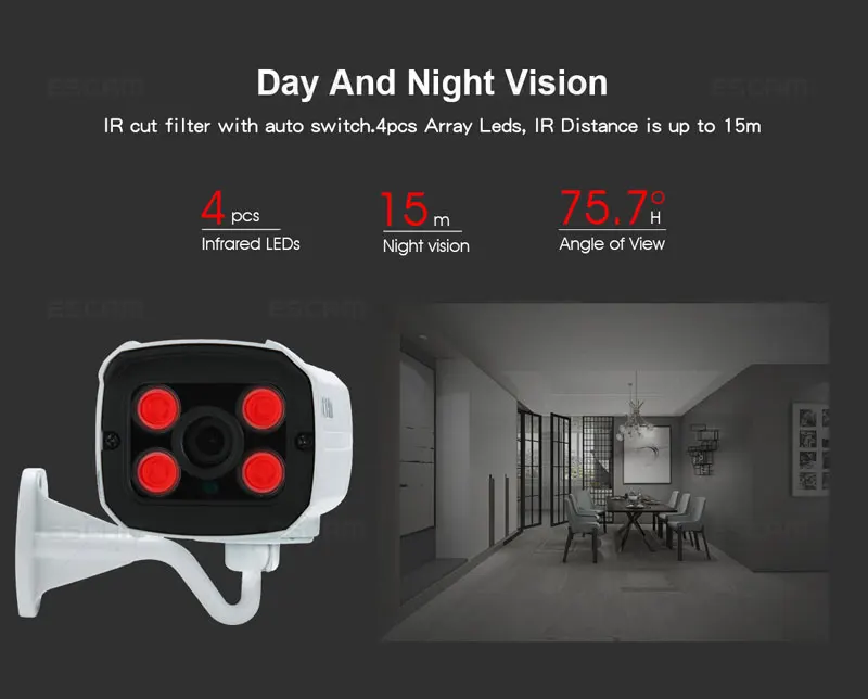 
ESCAM QD300 Outdoor Bullet Camera IP66 Surveilance Security CCTV IR P2P Onvif 2mp IP Camera POE 