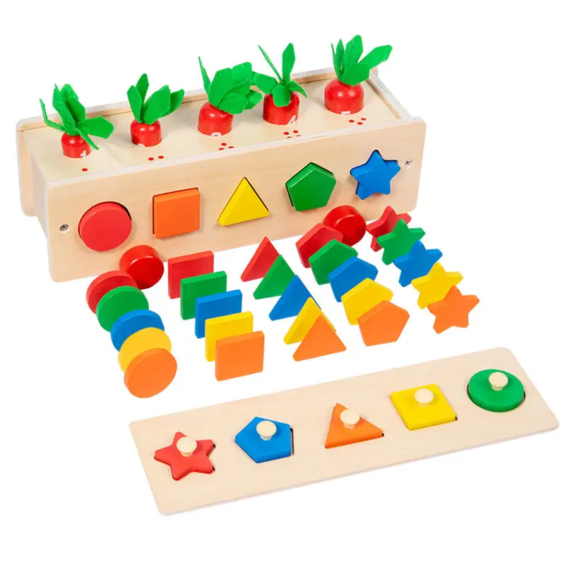 KS 2024 New Arrive Montessori Early Education Natural Wooden Shape Matching Sorting Box Children Toys For Kids Boys Girls