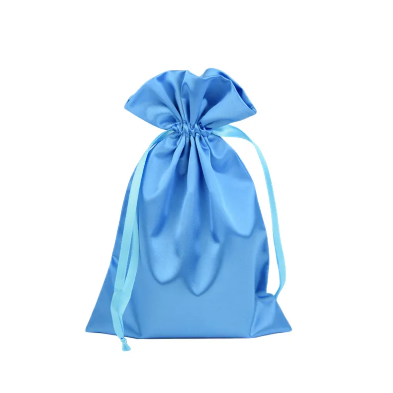 purple red white black ivory silver gold blue green pink packaging custom logo silk drawstring pouch satin bag