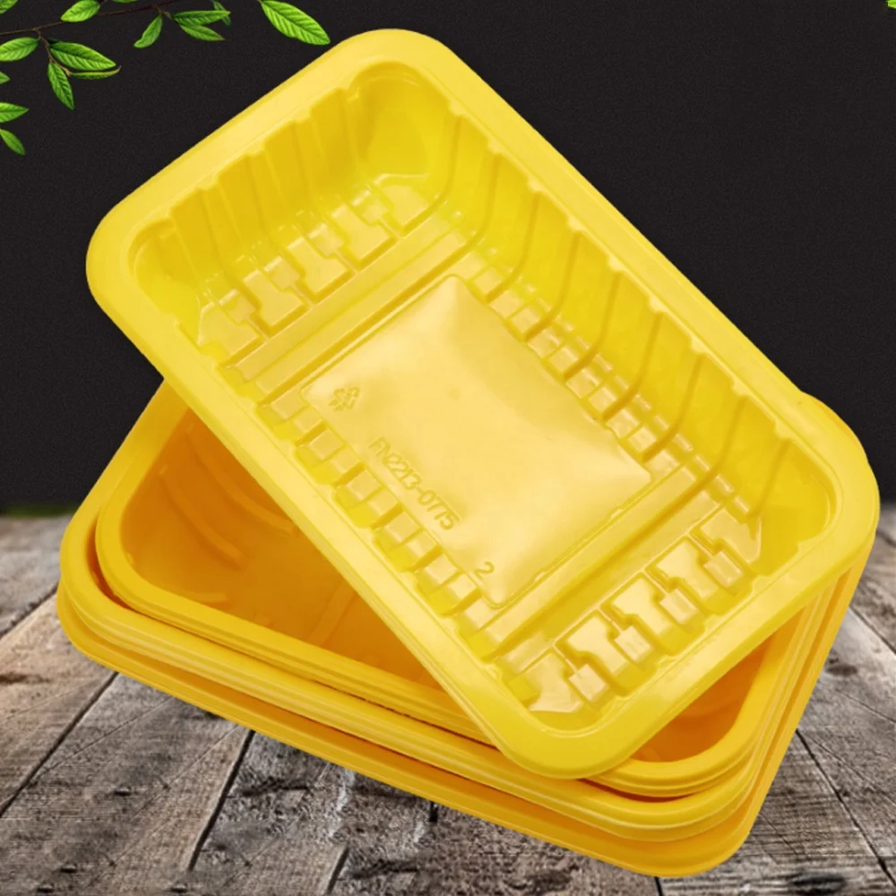 disposable plastic yellow sealed RPP/PP blister packaging rectangular food meat preservation tray for frozen chicken