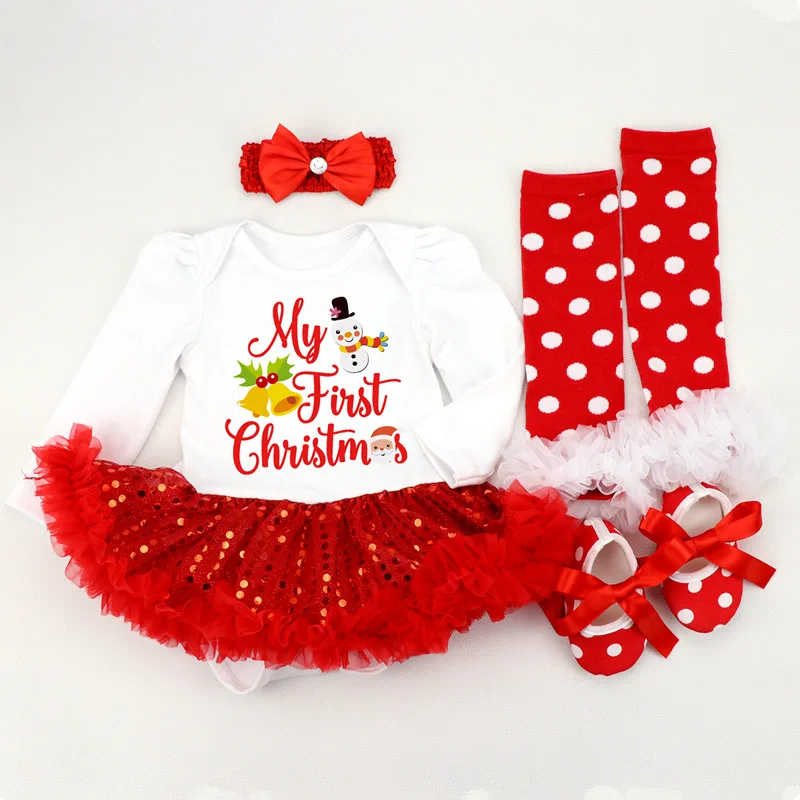 My 1st Christmas Costume Baby Rompers Tutu Dress Infant Newborn Jumpsuit Baby Costumes 0 to 18 Months Headband+Dress+Socks+Shoes