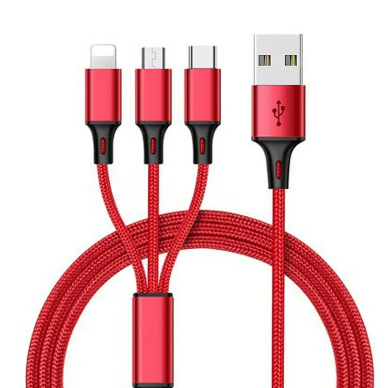 
3in1 USB 2.0 cable Nylon Multi Charging Cable 1.2MFor iPhone Samsung Huawei 