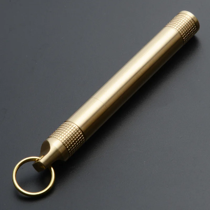 Portable Brass with Pattern emergency pills tube box Waterproof Tank Sealed Storage Box toothpick holder for EDC keychain item