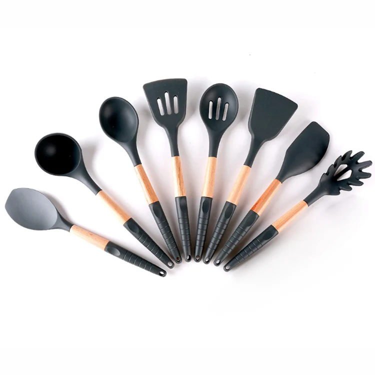 Professional Silicone Kitchen Utensils Cooking Tools Set With Wood Handle
