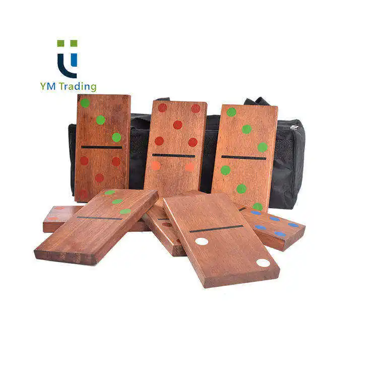 Custom Oversized Color Polka Dot 28Pcs Giant Dyed Wood Double Six Wooden Dominoes Outdoor Lawn Yard Interactive Game
