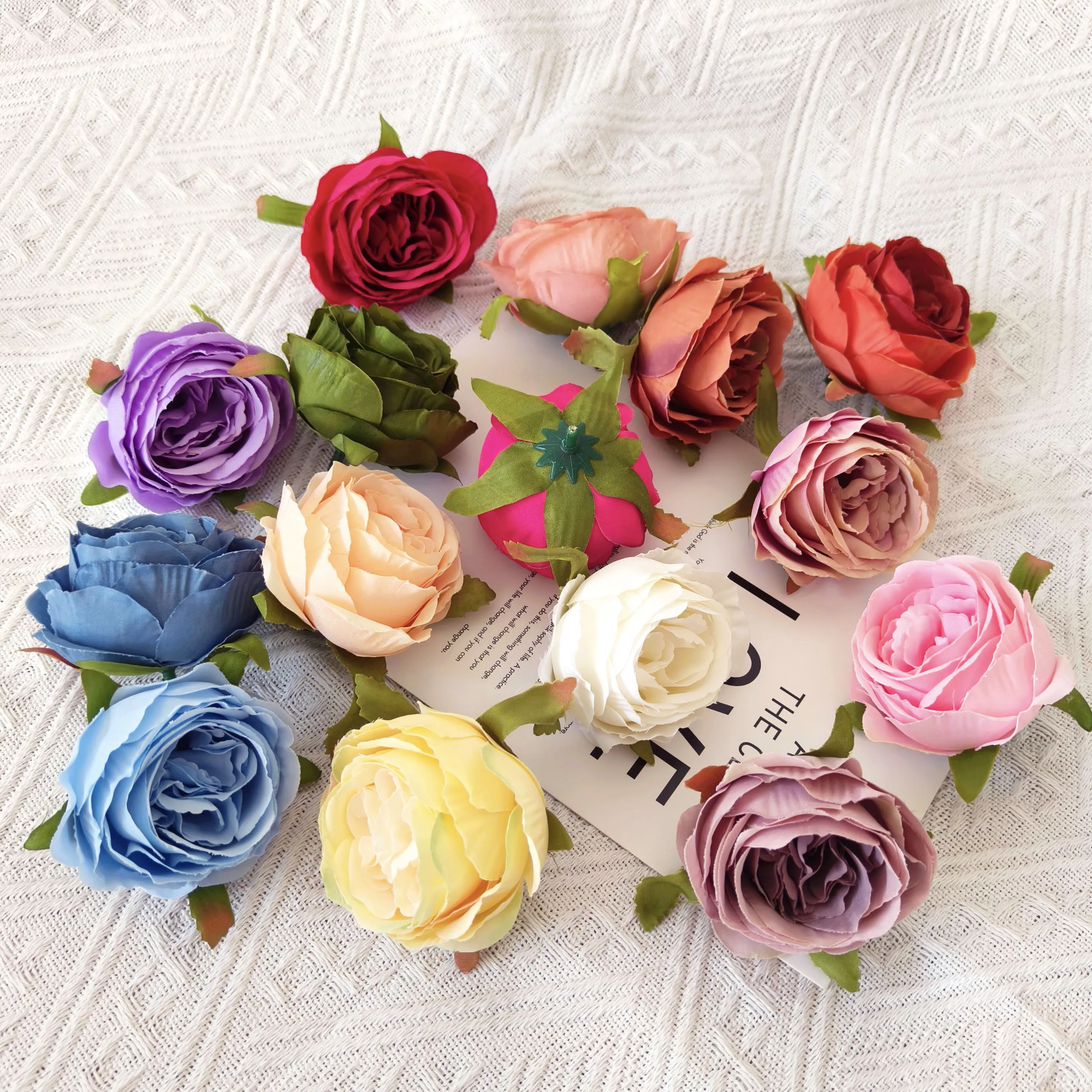 YIWAN Wholesale 6cm camellia rose heads Artificial silk Flower Real Touch Wedding Decoration Flower Artificial flowers wall