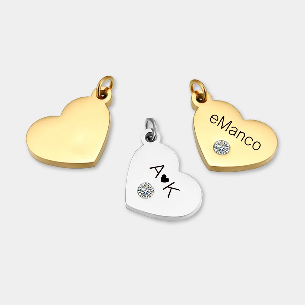 Stainless Steel Accessories Love Heart Shaped Rhinestone Charms Bulk DIY For Jewelry Necklace Bracelet Making