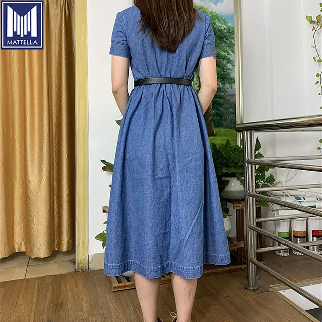 Сделанное на заказ итальянское винтажное пикантное длинное стильное джинсовое платье из 100% хлопка для женщин