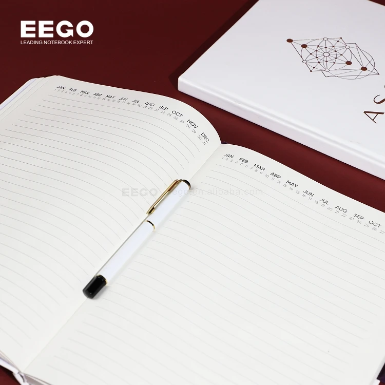 A4 Soft Leather Bound Journal Note Books Lined  8x11 Custom Gold Logo Personalised White Notebook With Elastic Band and Pen