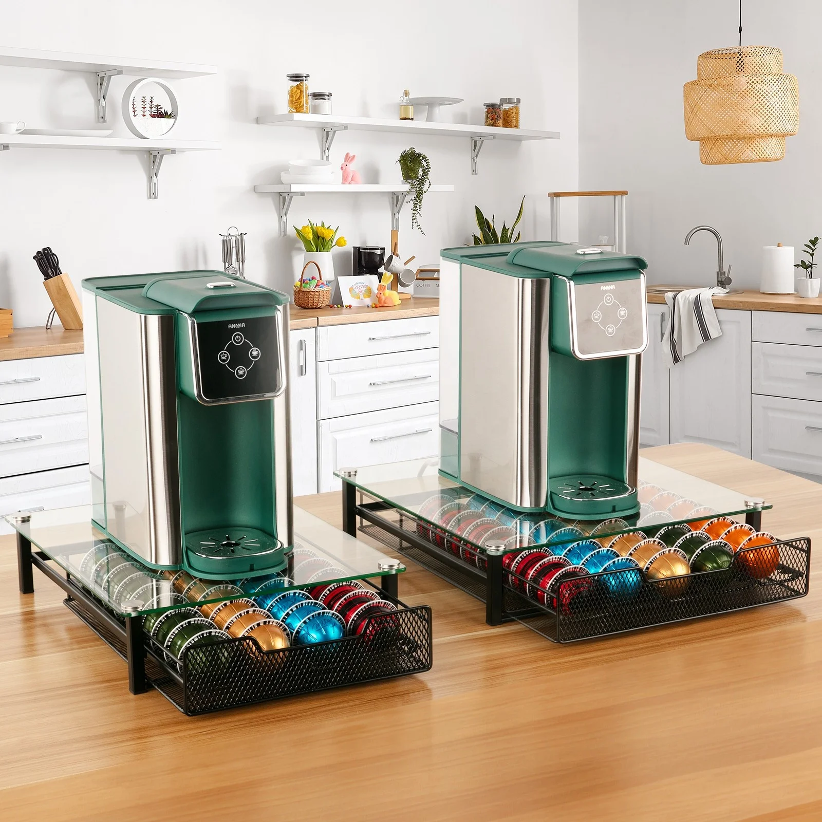 Factory New Design Tempered Glass Clear Coffee Pod Holder And K Cup Organizer Drawer For Storing Coffee Capsules