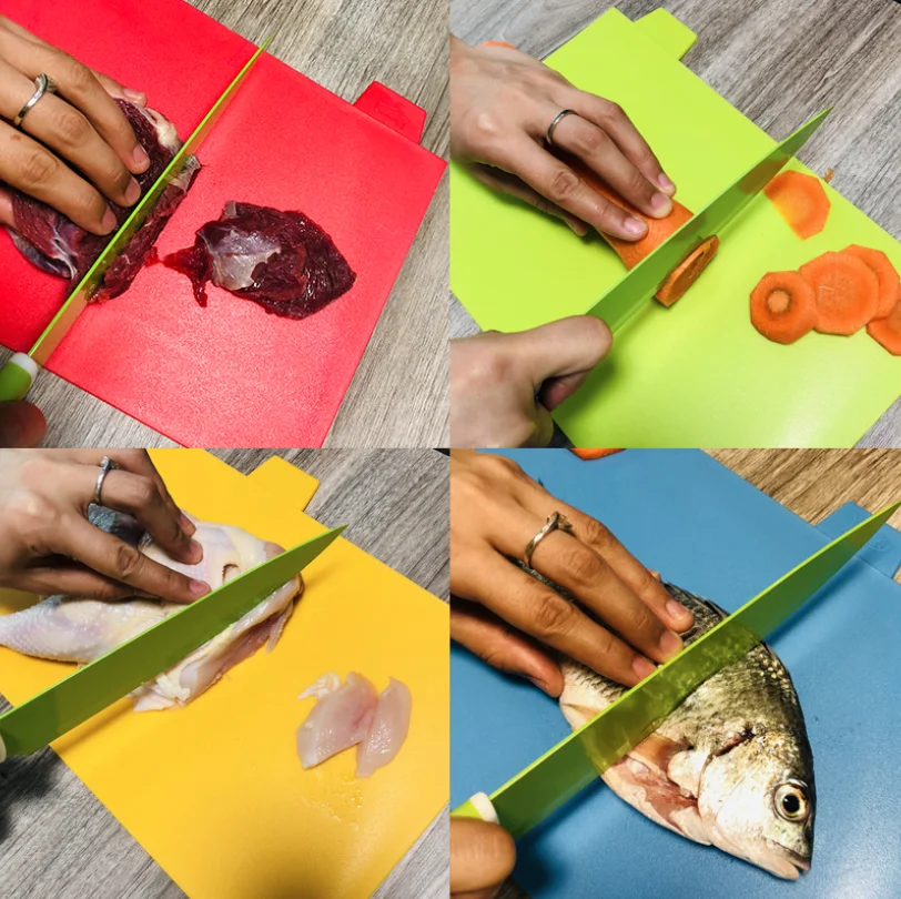 Color thickened sorting cutting board 4-piece set chopping board pp plastic chopping blocks