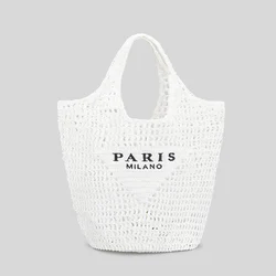 2023 Hand-woven fashion hollow out handbag custom summer mesh straw tote bag paper straw beach bag for women