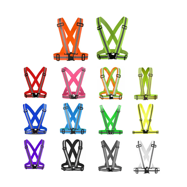 high visible elastic adjustable polyester reflective body strap tape vest belt for motorcycle bicycle safety running in the dark