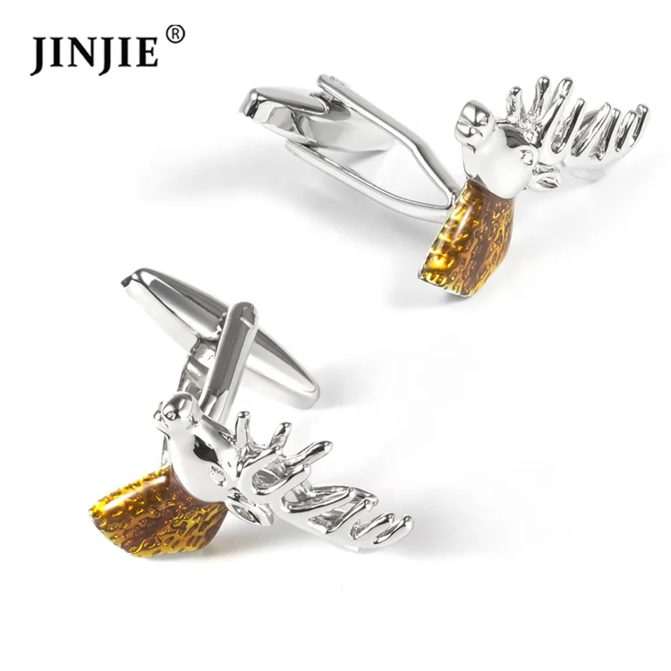 JINJIE ready to ship men fashion novelty style animal deer head cufflinks for men wholesale