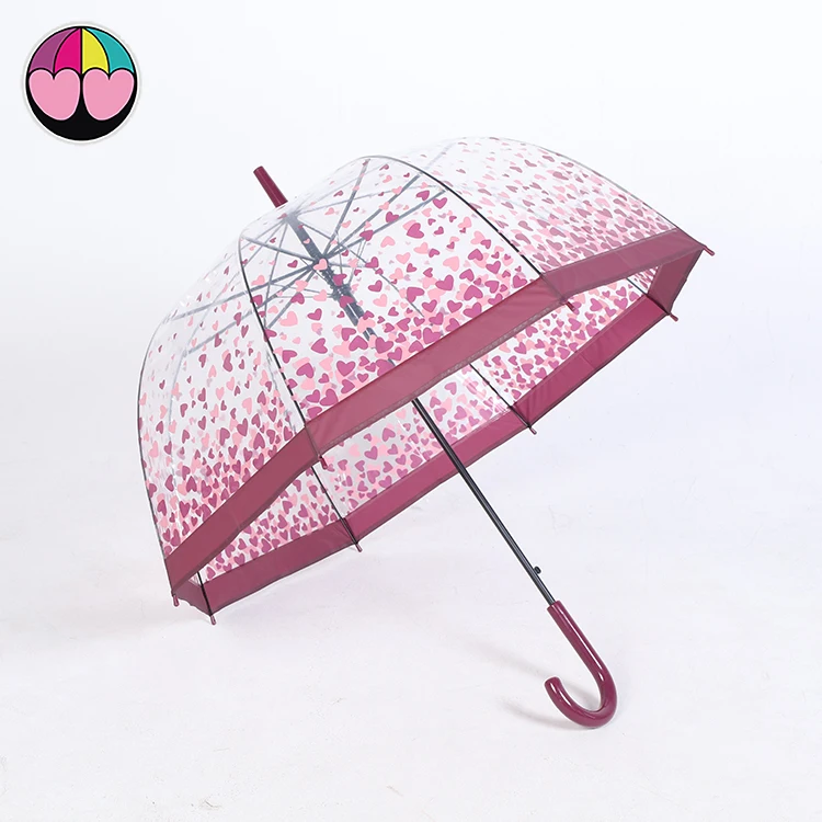 Lovely Straight Children Kids PVC&POE Plastic Dome Bubble Transparent Clear Umbrella With Custom Cartoon Printing