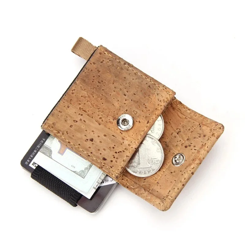 New model coin purse wood elastic wallet men mini cork card holder