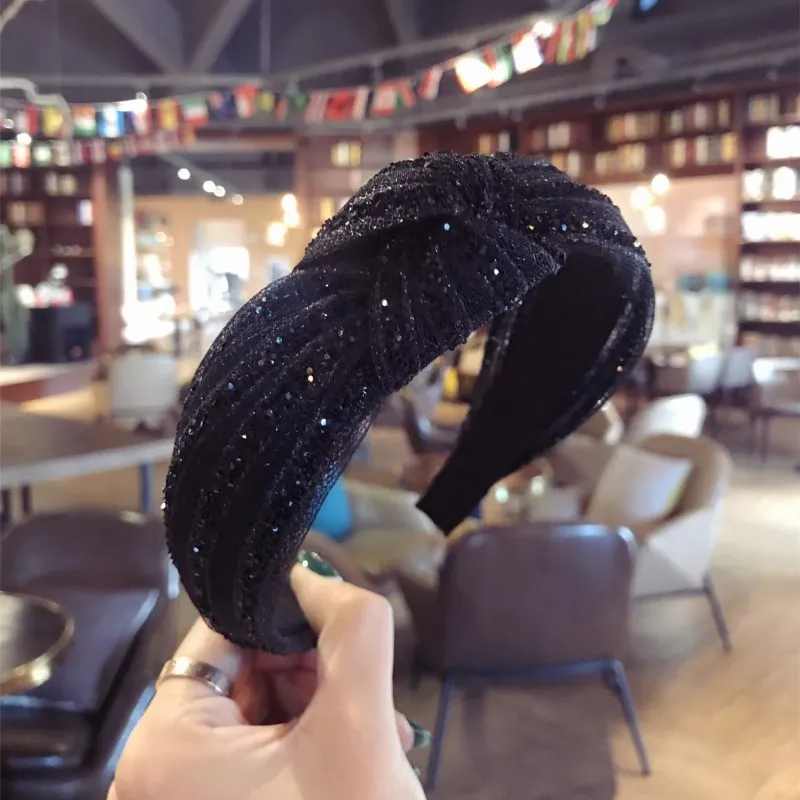 Fashion New Women Simple Classic Hairband Custom Plastic Black Diamond Knot Headband For Girls