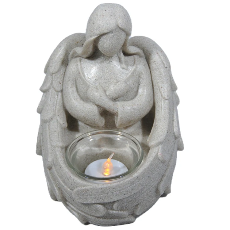 Whole sale resin candle holder figurine with led candle