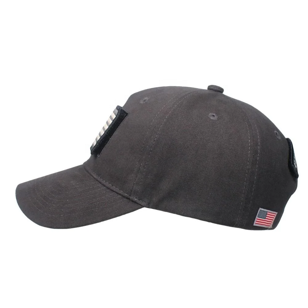 America Flag Hoop and Loop Embroidery Patch Baseball Cap Custom Logo Women Unisex Dark Grey Cotton Men Cap Hats Gorras
