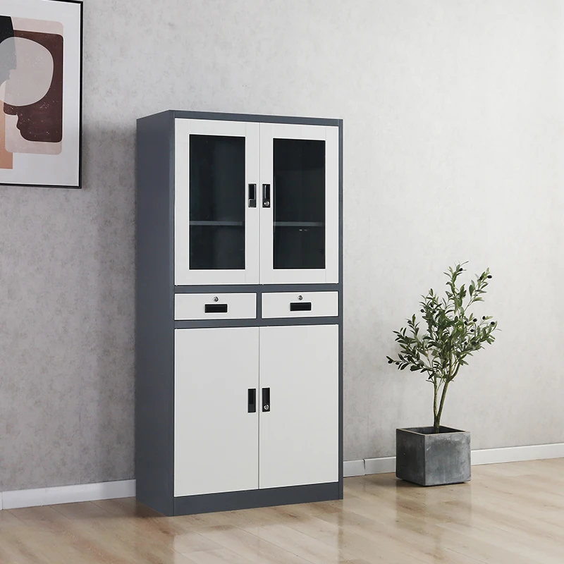 Modern design metal glass door steel file drawer cabinet furniture