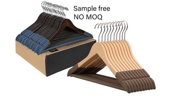 Hotel Clothes Rack Anti Slip Velvet Wood Hangers Manufacturer Clothes Store Half Flocking Wooden Clothes Hangers