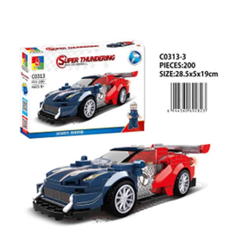 Cross border 1:8 red super high speed sports car model plastic DIY assembly set toy building block car