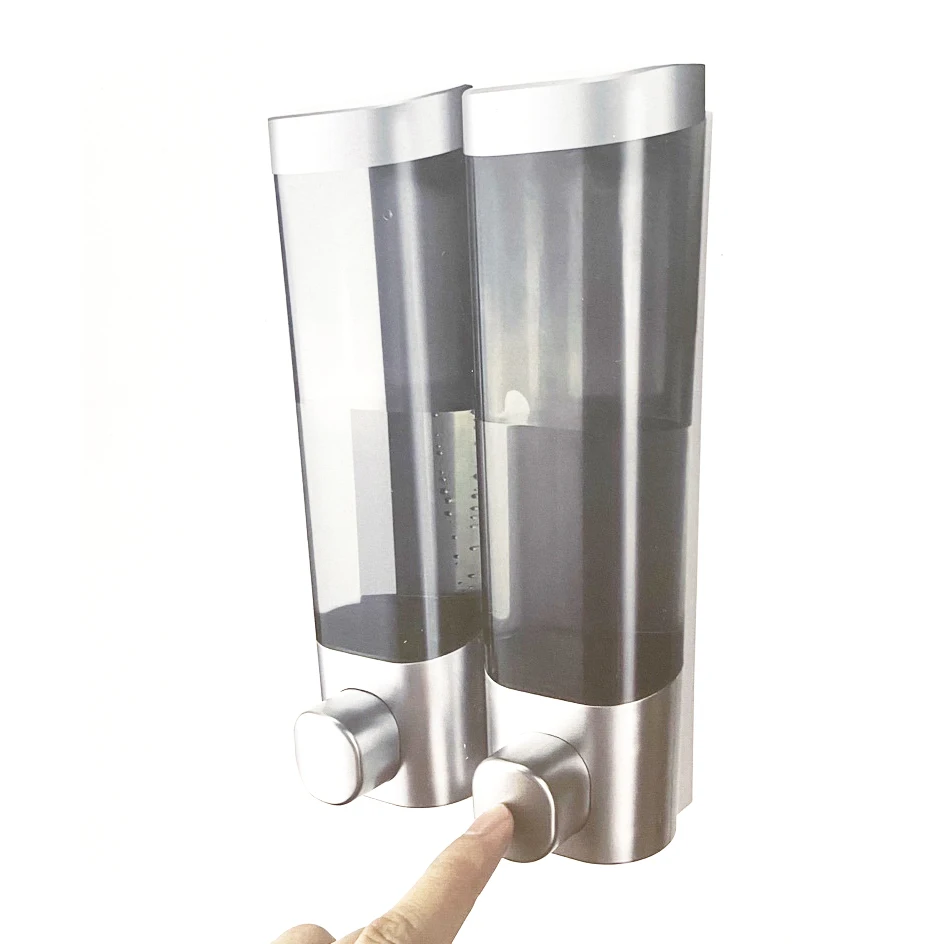 
2021 Factory Price Plastic Manual Hotel Shampoo Dispenser for Hotel Hospital Public Washing Room Double Soap Dispenser 