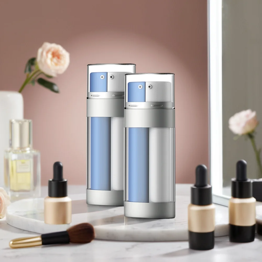 Hot sale Empty Double Tube 2 In 1 Bottle Dual Chamber 30ml 50ml Multi Chamber Plastic Cosmetic Airless Lotion Pump Bottles