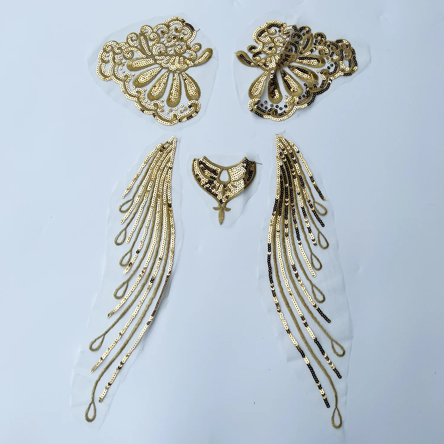 Evening Dress Garment Clothing Sewing Accessories Patch Embroidery Gold Sequin Lace Applique