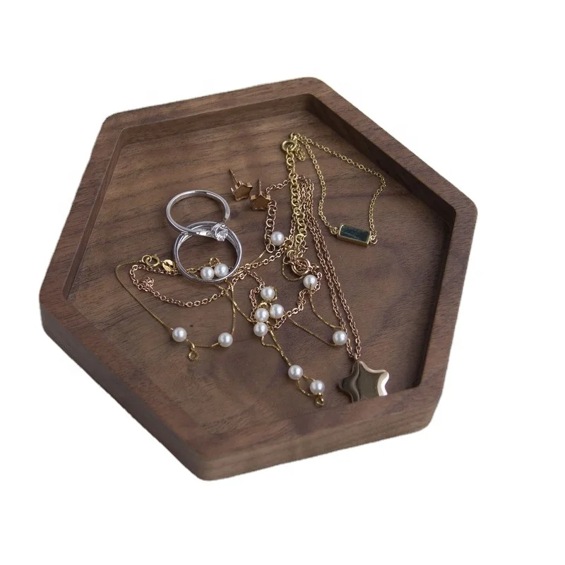 walnut wooden trays  for jewelry necklace bracelet tray hexagon