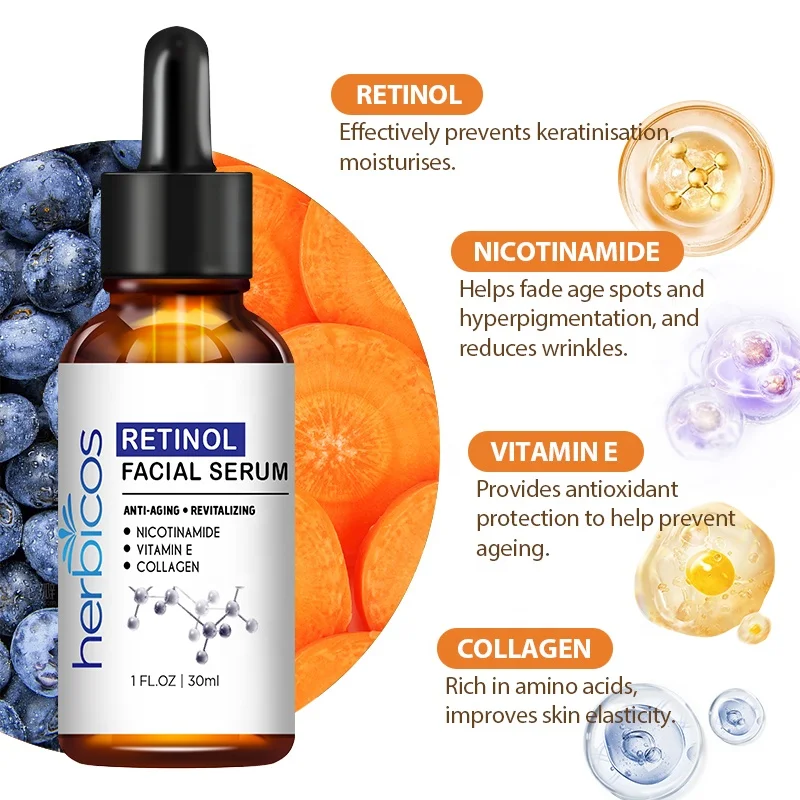 Beauty Skin Care Pure Organic  0.2% vitamin A Niacinamide Hyaluronic Acid Vitamin E Firming Retinol Serum For Face