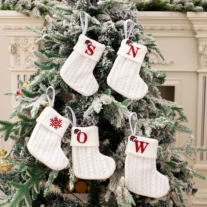 Wholesale Embroidered Knitted Alphabet Christmas Stockings Gift Bags For Home Xmas Tree Ornament