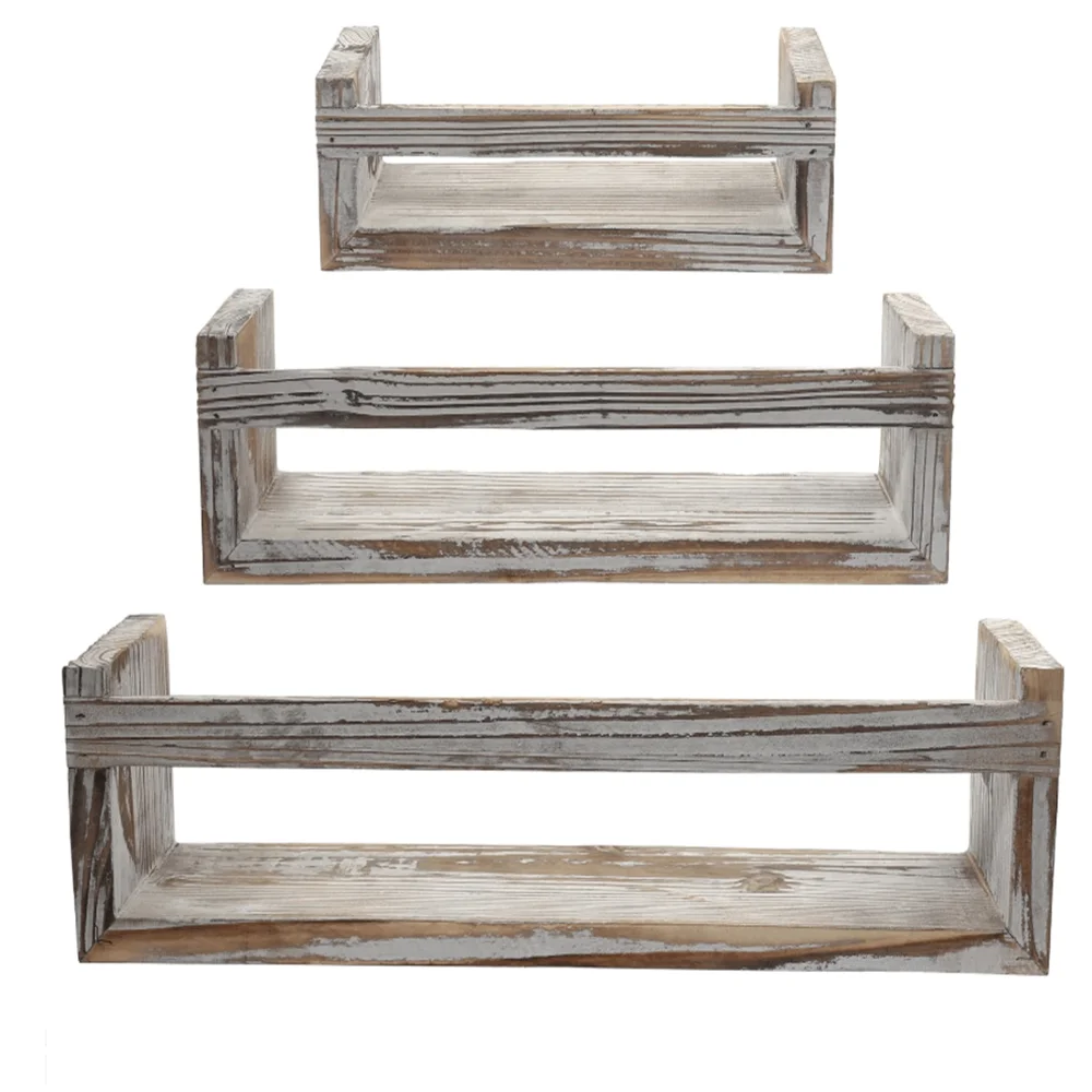 Set of 3 rustic multifunctional durable high quality wall mount solid wood floating corner shelves set