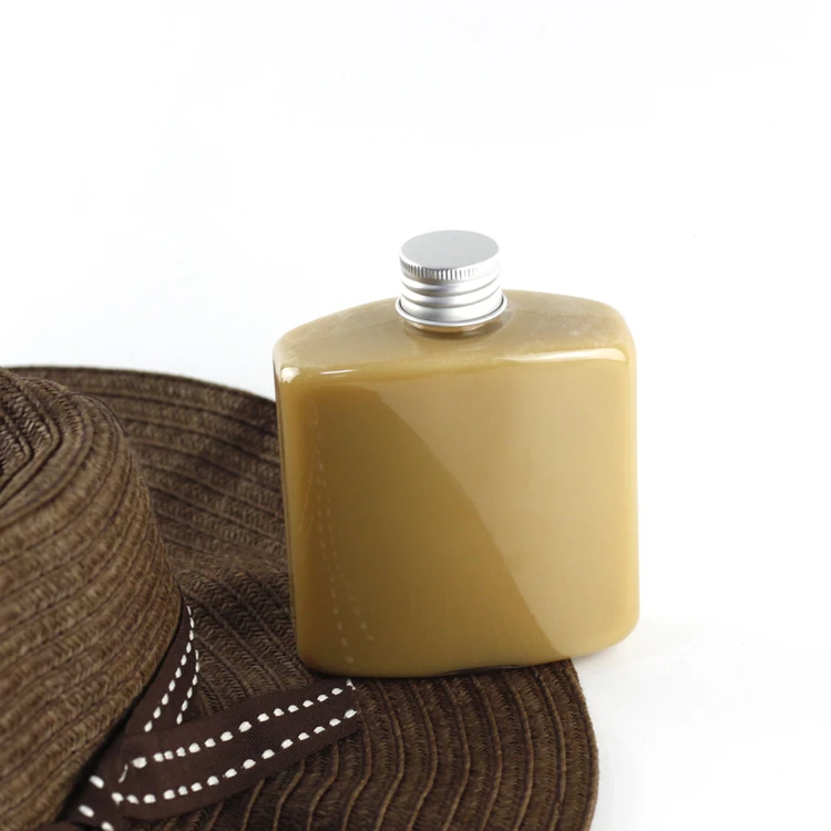 empty 250ml 8 oz Flat Square pet plastic cold brew coffee beverage Flask bottle for milk tea juice with aluminum lid