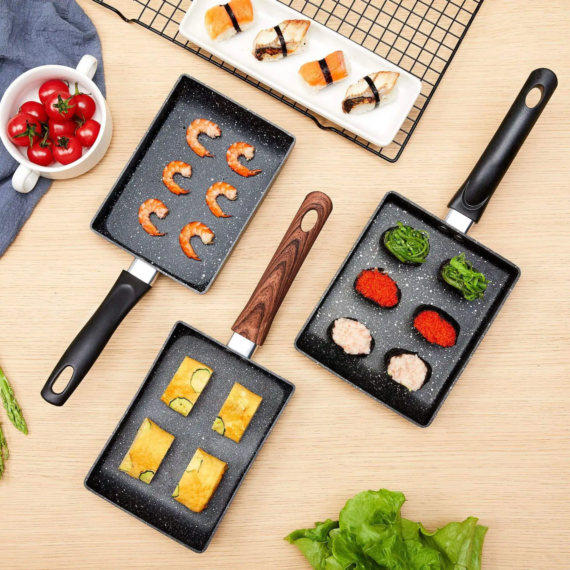 Pre-seasoned Rectangle Mini Frying Pan Egg Pan Japanese Omelette Pan High Quality Non-stick Cast Iron 13*18cm
