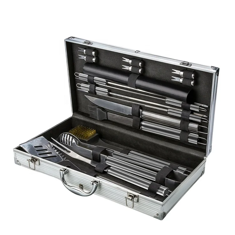 Grilling Accessories BBQ Tools Set with Grill Mat, 18 PCS Stainless Steel Grill Kit barbecue cutlery set