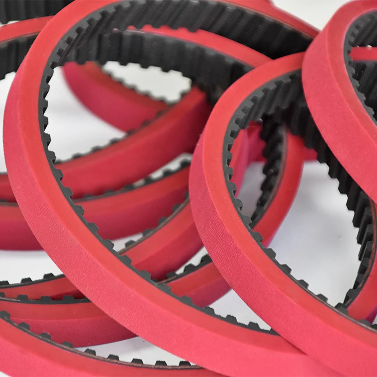 Professional customized high quality Seamless T10 red rubber coating timing belt for pulling filim machine
