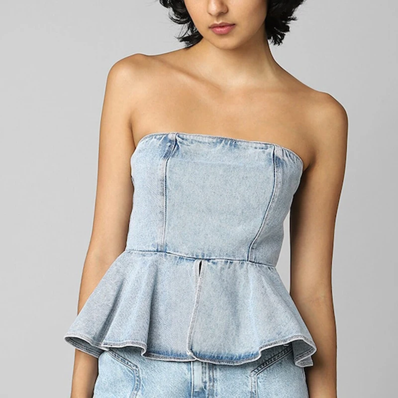 Женская Джинсовая блузка без рукавов, с квадратным вырезом