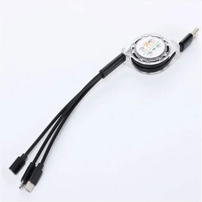 3 in 1 Retractable Data Cable Fast Charging Multi-Head Mobile Phone Charging Cable for USB Devices Manufacturer Wholesale