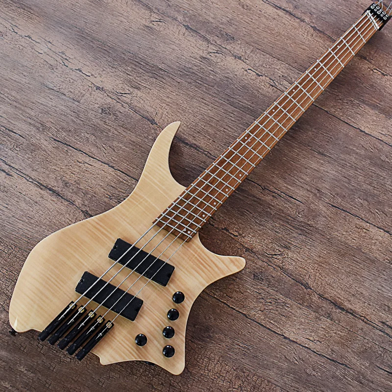 ZLG 5 string fanned fret headless bass active pick up ash body flame maple top 5 pieces roasted maple neck factory out let