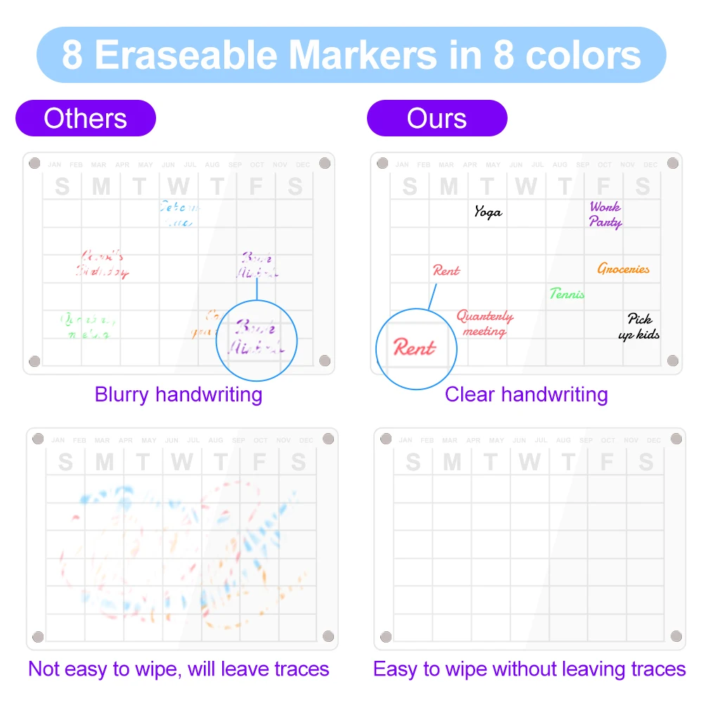 2023 High Quality Fridge Dry Erase Acrylic Whiteboard Daily Weekly Monthly Magnetic Calendar Plannner Memo Board